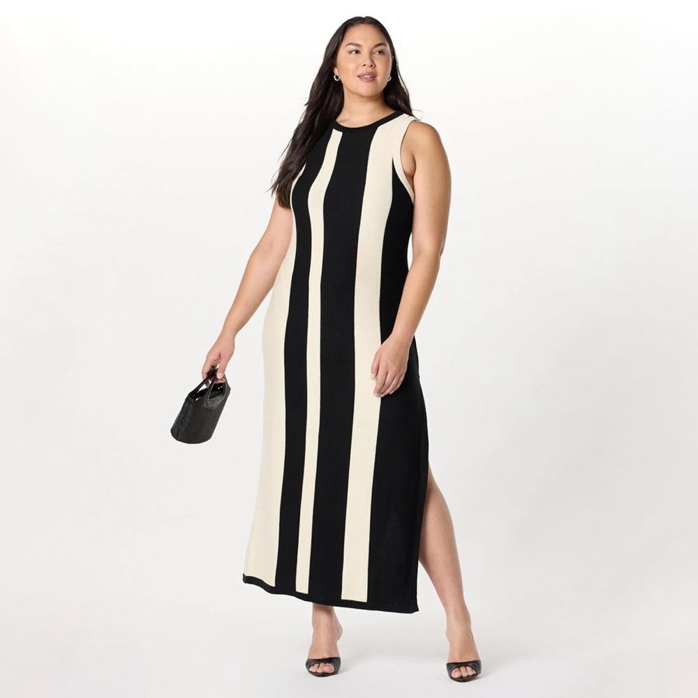 Elegant Black and Cream Striped Maxi Dress